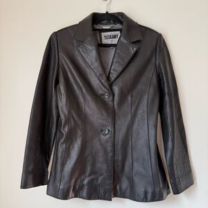 Vintage Tuskany Black Lamb Leather Blazer Jacket, Size L